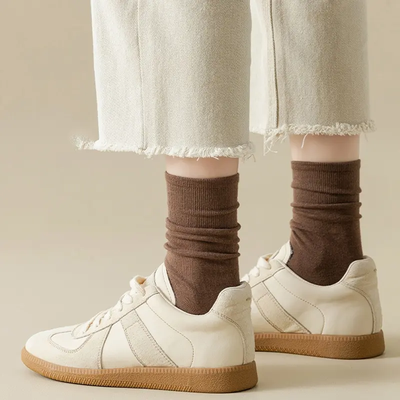 Tất Mùa Thu Retro Cho Nữ, Màu Trơn, Thường Ngày, Trắng, Trung Bình, Thời Trang Hàn Quốc, Cotton Mềm Mại, Đa Năng, Thoáng Khí, Cho Chân Ong 6