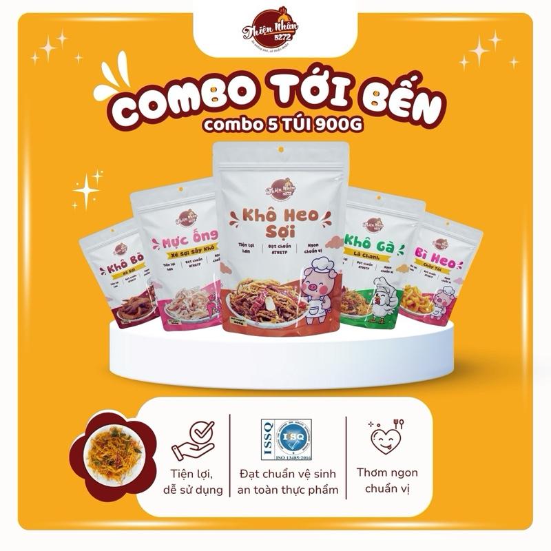 ComBo Ăn Vặt Tới Bến 5 Món - 200gr Khô Bò Tẩm Vị Xé Sợi 200gr Khô Heo Cháy Tỏi 200gr Khô Gà Lá Chanh 200gr Mực Hấp Dừa 100gr Da Heo Tỏi Ớt - Khối Lượng Tịnh Không Tính Bao Bì