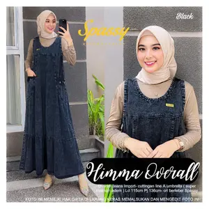 Himma Overall Jeans Wanita Premium Dress Denim Baju Kodok Wanita - Panjang Dress 130cm - Kantong, Casual
