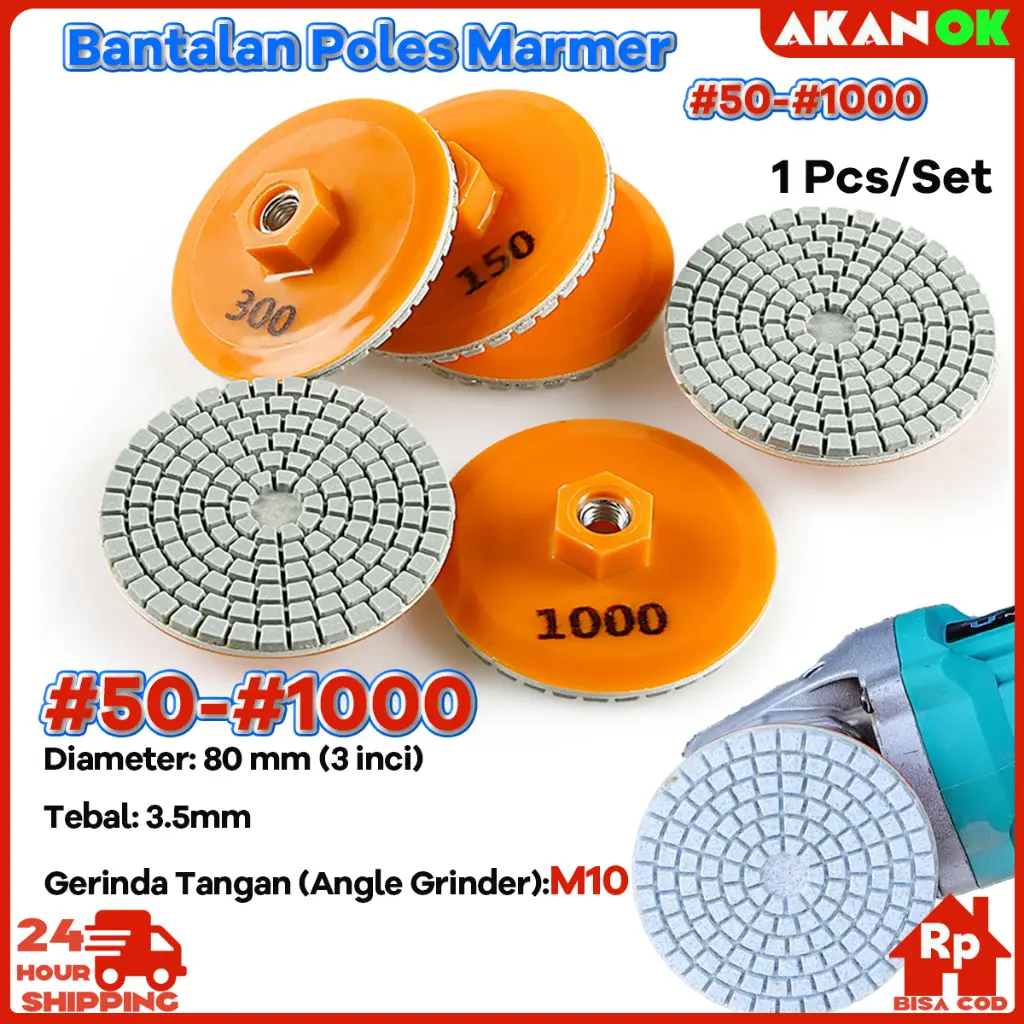 Bantalan Poles Marmer Diamond & Resin untuk Pinggir Granit, Keramik | 5 Peringkat Kehalusan (#50-#1000), Poles Lurus/Lengkung | Fleksibel, Awet, Cepat – Diamond Polishing Pad, Granit/Marmer