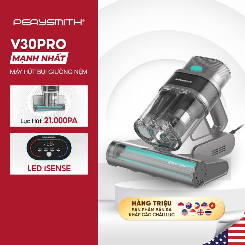   VOUCHER  PerySmith V30Pro Máy Hút Bụi Giường Nệm Mạnh Nhất 21.000PA Tỏa Hương Thơm Màn Hình LED Đèn UV Diệt Khuẩn Bảo Hành 1 Năm 