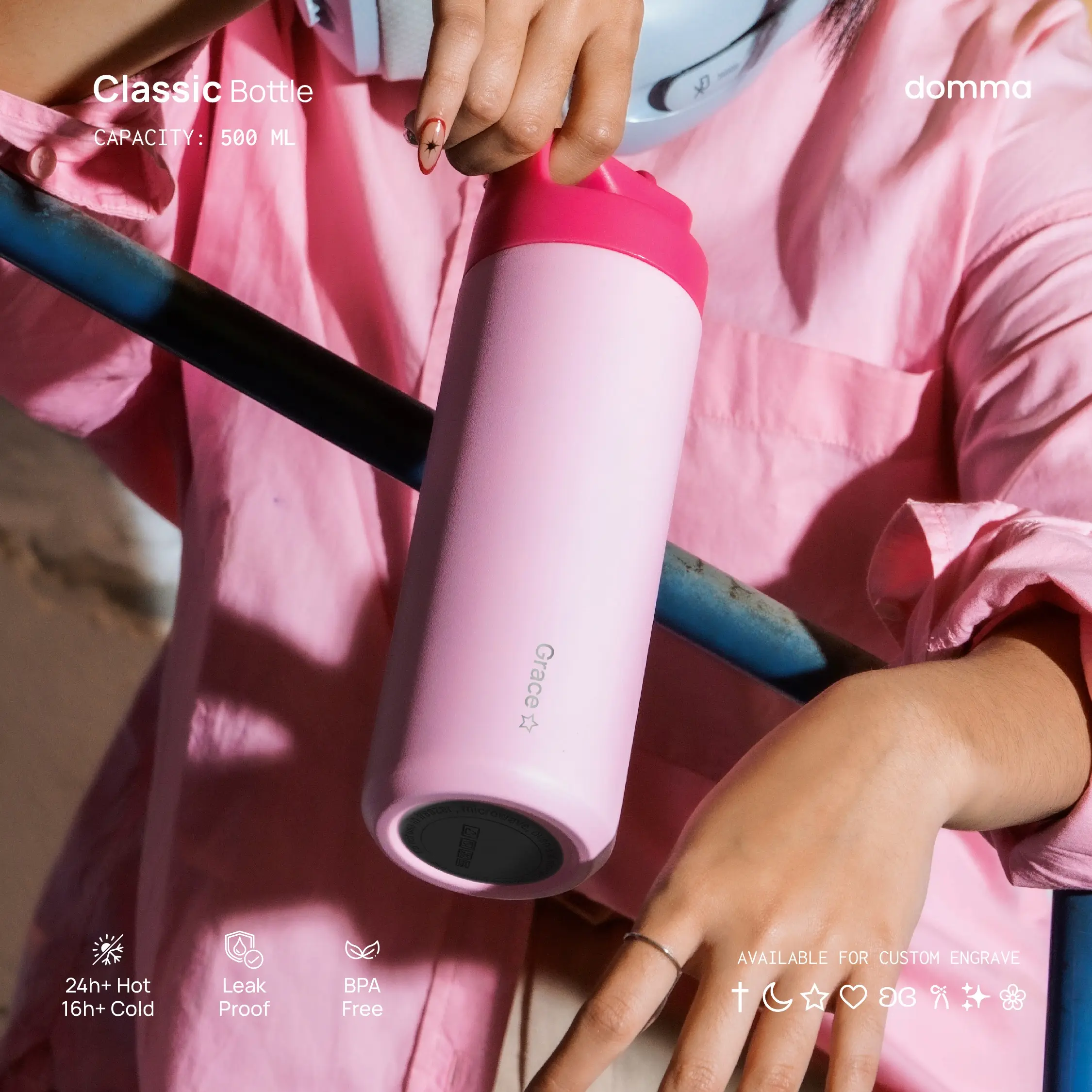 [Domma] Custom Engrave-16 Oz/500 ml Classic Insulated Reusable Tumbler Water Bottle - Thermos Double Wall Stainless Steel Botol Minum Kopi Teh Hadiah Hampers Natal Lebaran Gift