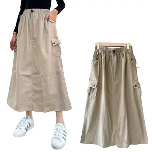 SOUL. ALENA CARGO SKIRT (ROK CARGO KATUN TWILL STRETCH SUPER JUMBO) Cantik Kancing Nyaman Panjang Serut Pesta Samping rok cargo putih wanita span bergo rok  kerja