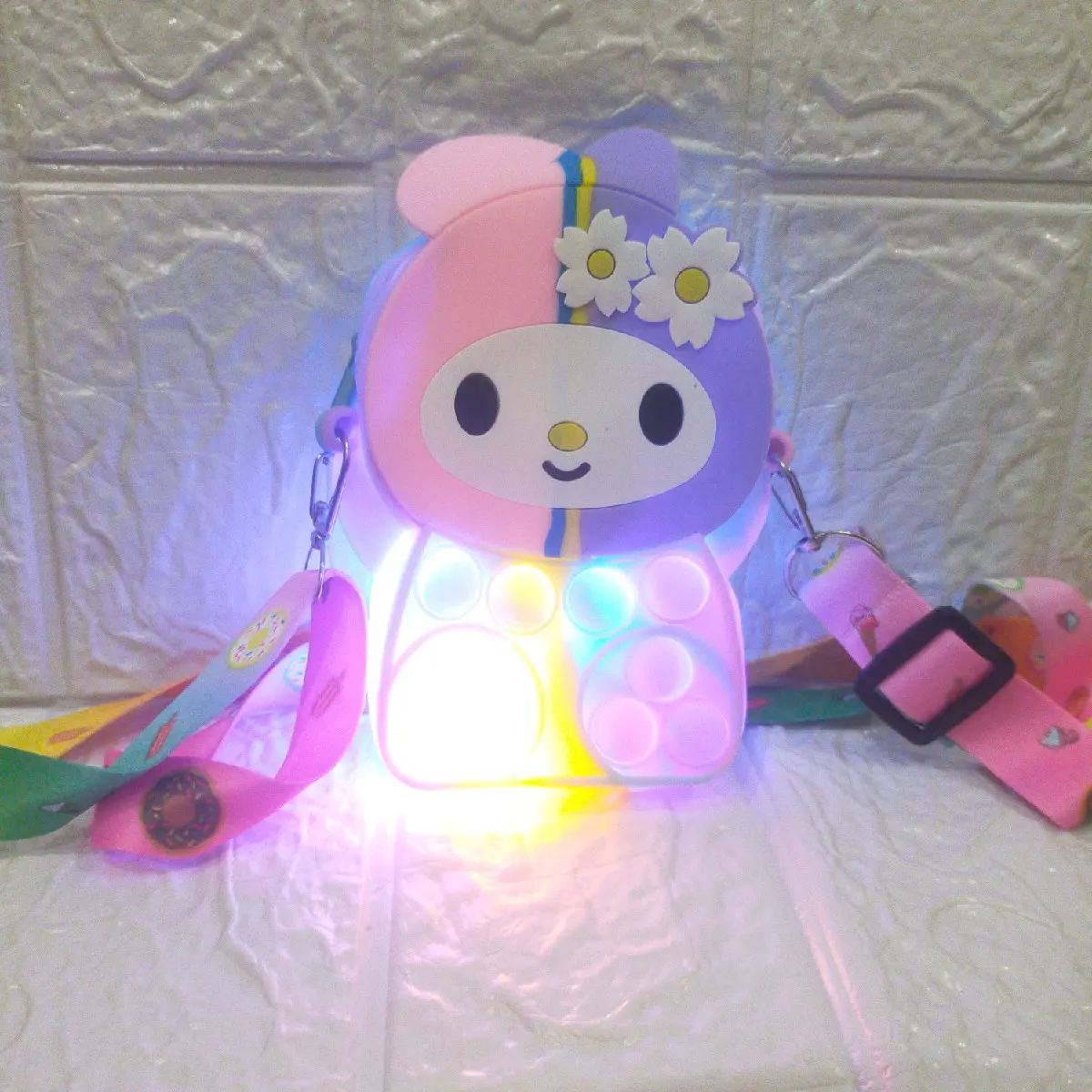 (COD) tas pop it LED dengan karakter lucu Fashion karakter buah nanas sayuran  Anak Selempang Bags