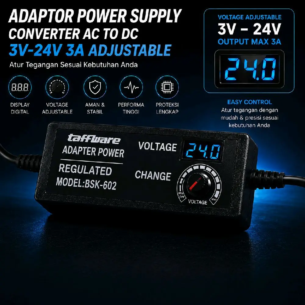 Taffware Adaptor Power Supply Converter AC to DC 3V-24V 3A Adjustable - BSK-602 - Black 7CAD03BK