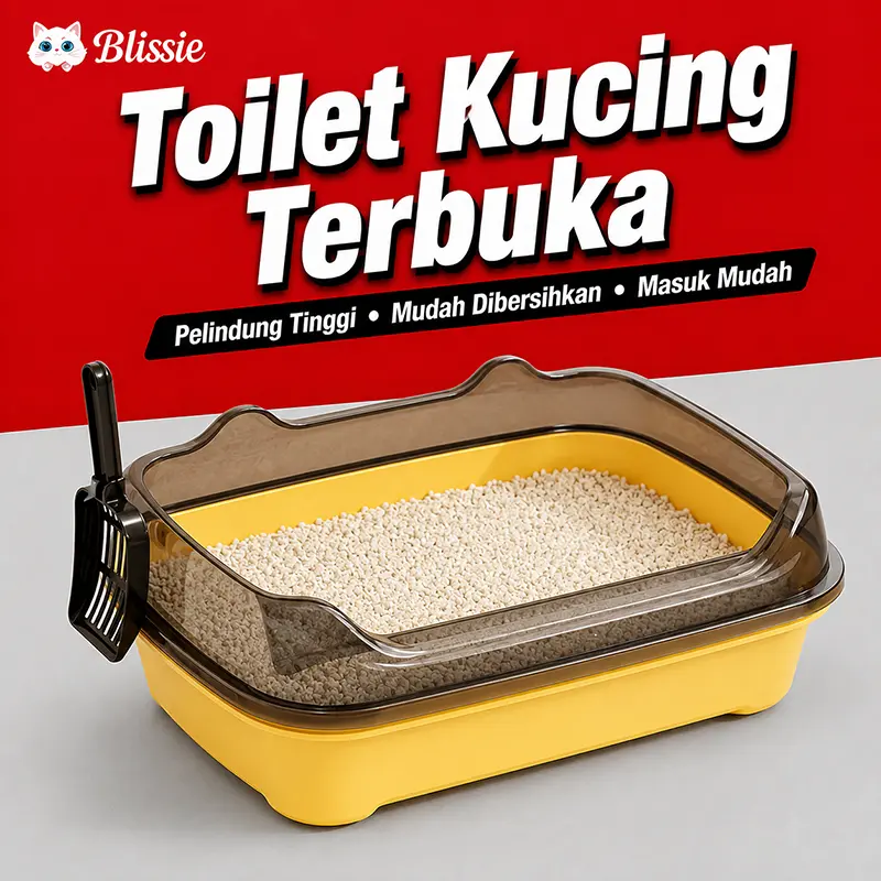 Tempat Pasir Kucing Anti Tumpah Desain Setengah Tertutup Ruang Luas untuk Kucing Gemuk, Mudah Dibersihkan.