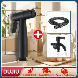 2026 Model Baru Set Semprotan WC Hitam 3 Pcs – Jet Shower Tekanan Tinggi + Keran Samping Double Outlet