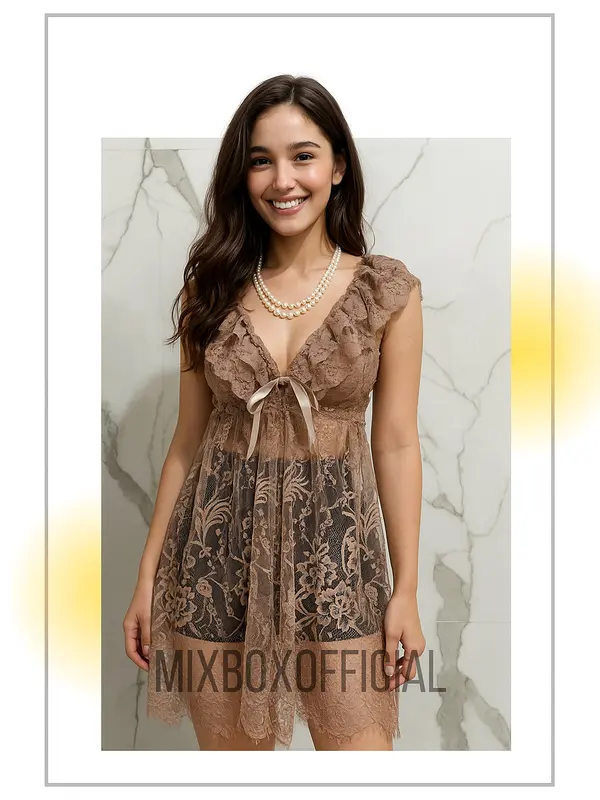 Mixbox Dress Dinas Malam Full Brukat Lace Lingerie V Neck Jumbo Terbaru LD 130 - Susan 5