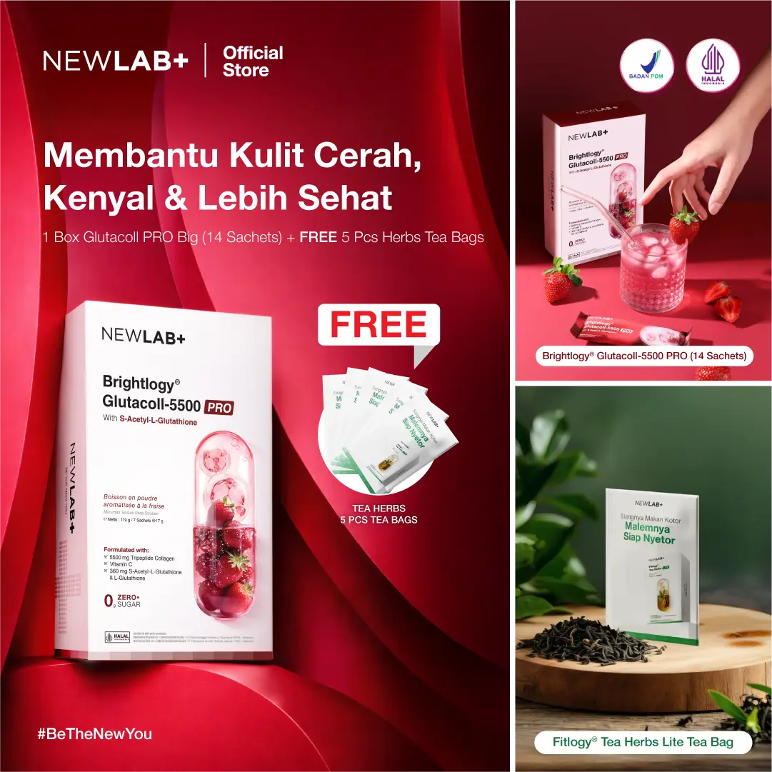 [Exclusive Live Creator] NEWLAB Brightlogy GlutaColl-5500 - PRO Collagen Glutathione Drink | S-Acetyl-L-Glutathione | Membantu kulit lebih cerah & sehat |14 - 28 Sachet