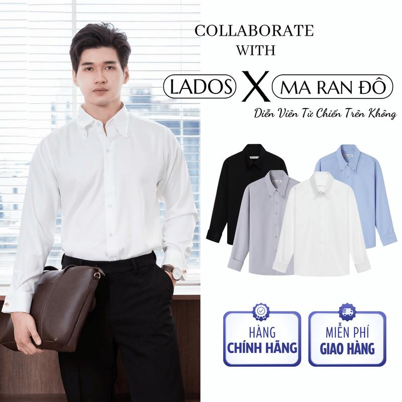  Áo Sơ Mi Nam Dài Tay Cổ Button Down chất liệu mango Cao Cấp LADOS - 8165 gắn Cufflinks đi học đi làm vải lụa thoáng mát thấm hút mồ hôi tốt 