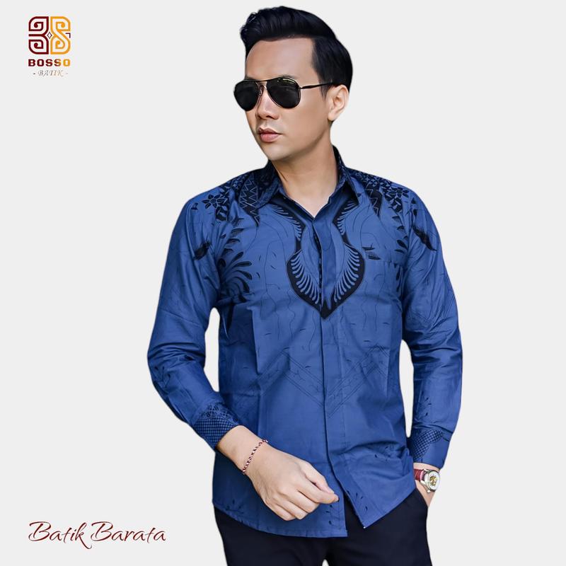 Product Introduction of Batik Barata 2 katun slimfit kemeja denim pria premium Formal Motif Nyaman Panjang Kain Kerja Baju Hitam Biru Hem Casual Pendek Kantor Navy Cowok Distro kemeja  paspampres  original 2