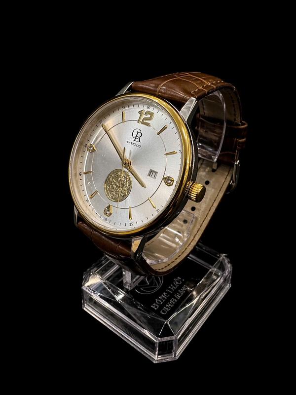 Đồng Hồ Nam chính hãng CARNELIO 8022 CR Luxury Gold – Mặt Trắng Đính Đá, D