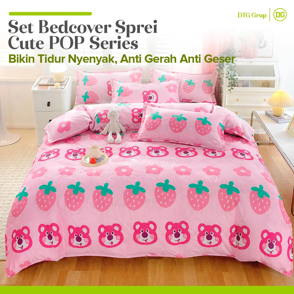 DTG Bedcover Set Sprei CUTE POP Sarung Bantal Guling Bed Cover Sprei Set Anti Gerah Awet 120x200 160x200 180x200cm [12]