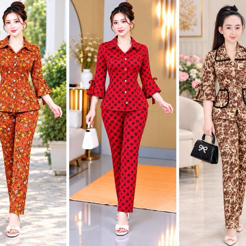 Mẫu mới Bộ Pizama thun tay loe quần dài ống ôm Pijama - Chất thun aty tơ co giãn thoải mái - Women, Nữ