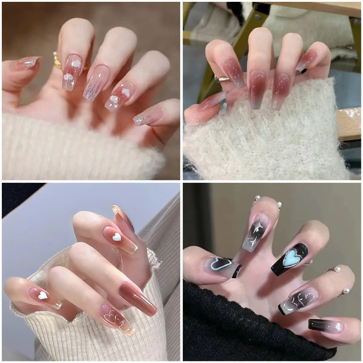 【Pack of 24】Medium-Long Handmade Detachable False Nails [Glue Included]