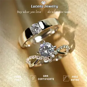 Cincin Couple Tunangan Perak Asli Nikah Emas Putih Adjustable Pasangan Nikah Lamaran Cincin Kawin