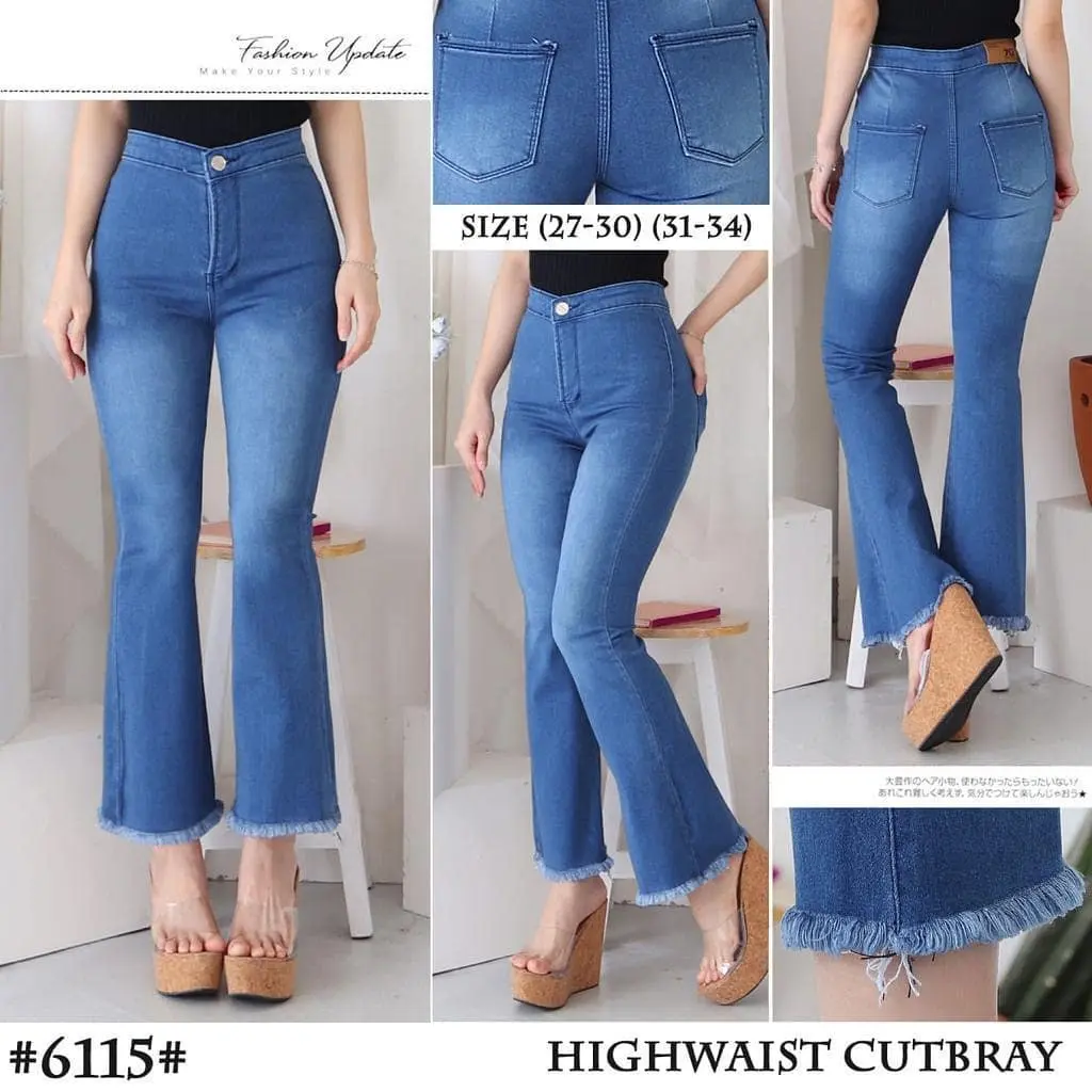 SNAB - HW Cutbray Jeans Medium Blue Kaki Rawis celana wanita