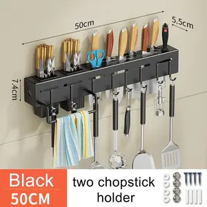 Rak Pisau Dinding Dapur 50cm Organizer Multifungsi Gantungan Alat Masak Stainless