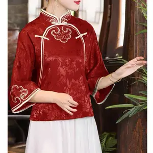 Blouse CNY Ruyi TM 0170 atasan baju cheongsam top wanita import terbaru new model chinese fashion acara keluarga imlek tradisional cantik kekinian trending kasual Oversize Katun Casual Motif Panjang kemeja satin viral