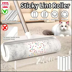 Pembersih Bulu Debu Pakaian Bulu Hewan Kotoran, Lint roller, size 24 cm, roller + 10 rolls of glue, roller, adhesive paper roller, dust rollerPet Roller Bulu Kucing / Lint Roller