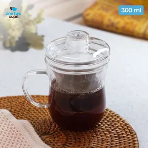 Cangkir Teh Saringan Kaca Tahan Panas Infuser Mug 300ml - 7RHAEHTP - Transparent