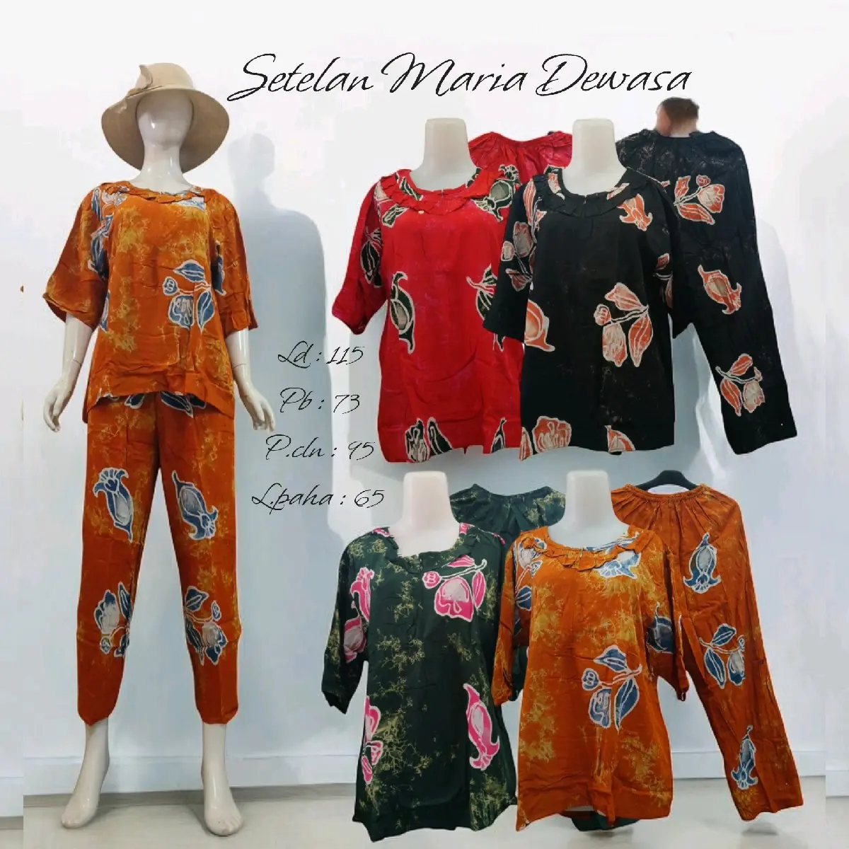 SETELAN MARIA DEWASA WANITA STANDAR RESLETING BUSUI Celana Baju Katun Panjang Remaja Motif