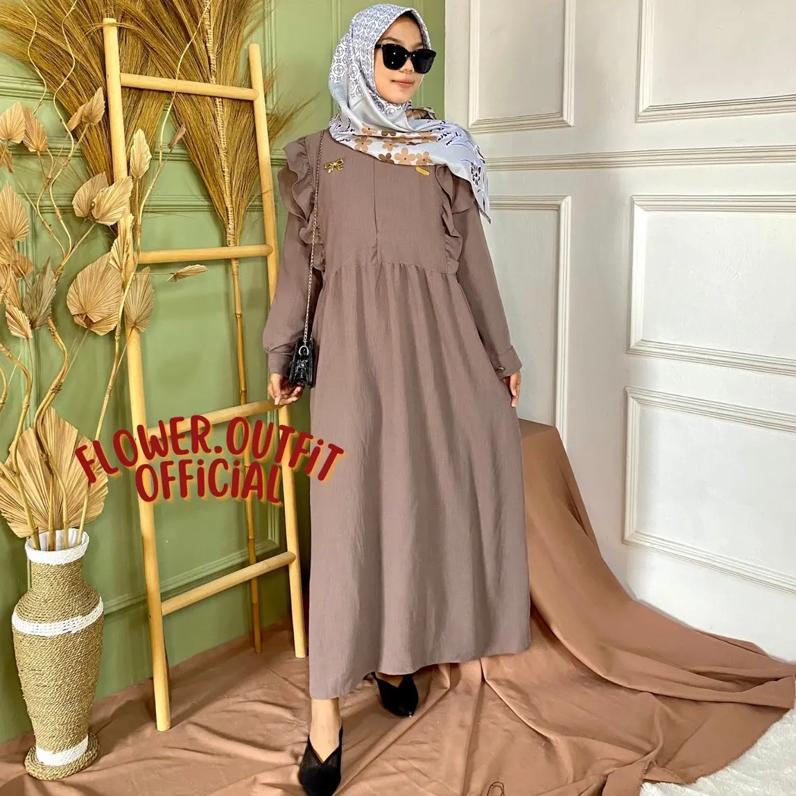 SAMIRA GAMIS SET HIJAB Voal Segiempat bonus bross byflower.outfit Cantik Formal