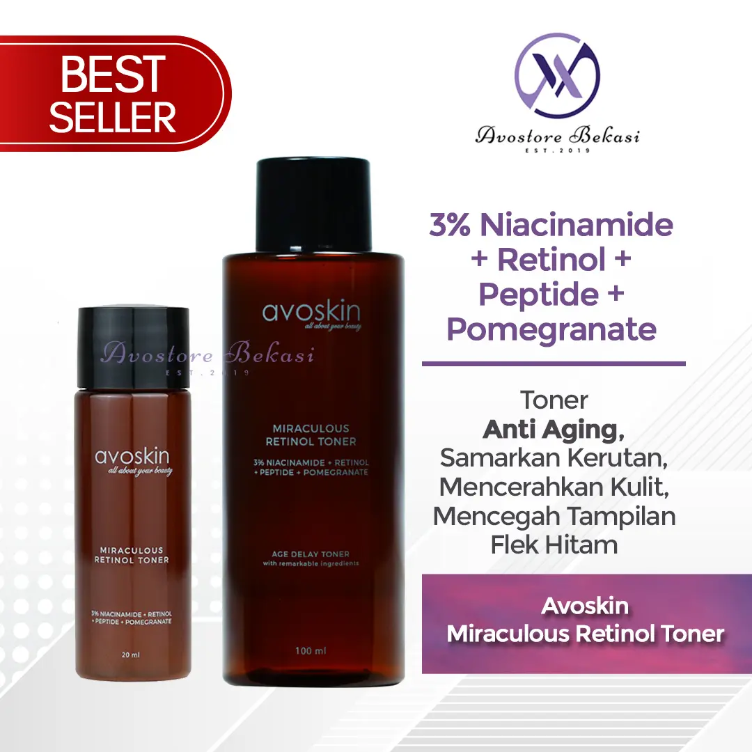 Avoskin Miraculous Retinol Toner 100ml/20ml - Toner Anti Aging, Samarkan Kerutan, Mencerahkan Kulit dan Mencegah Tampilan Flek Hitam