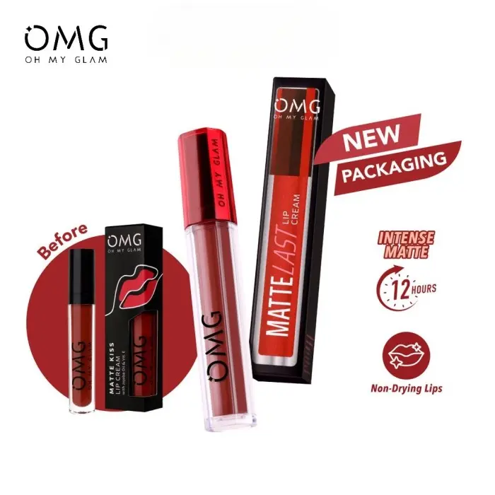 OMG OH MY GLAM Mattelast Lip Cream 2.9 g - Lip Cream Matte Dengan Warna Intense, Tahan Lama & Ringan