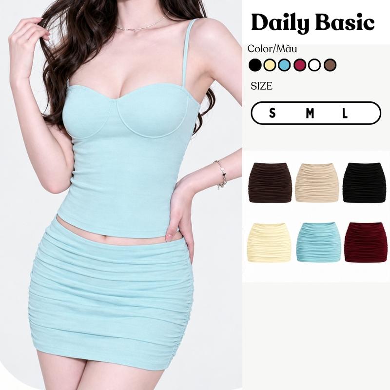 Chân Váy Dáng Ngắn Cạp Trễ Ôm Vòng 3 Chất Cotton Lụa Nhún Co Giãn Thoải Mái- Daily