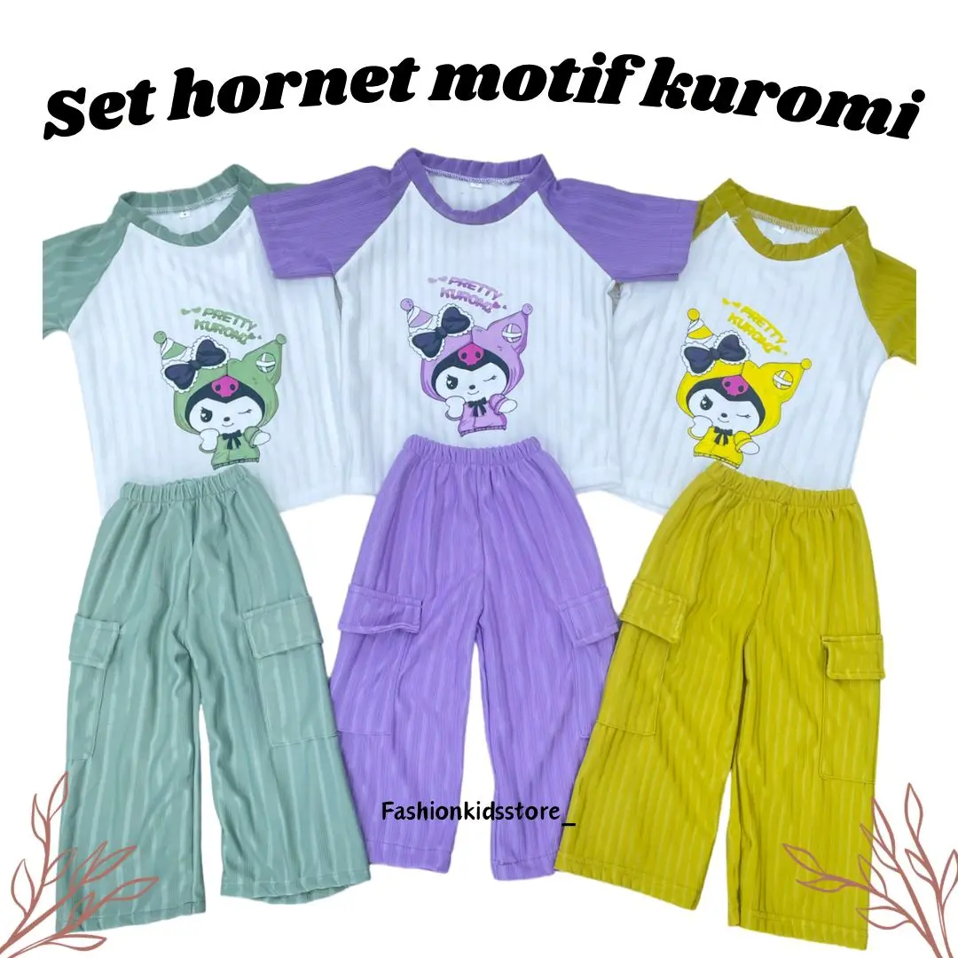 SETELAN BAJU ANAK PEREMPUAN MOTIF KUROMI STAR USIA 1 TAHUN SAMPAI 10TAHUN/ ONE SET CARGO CEWEK FASHION VIRAL