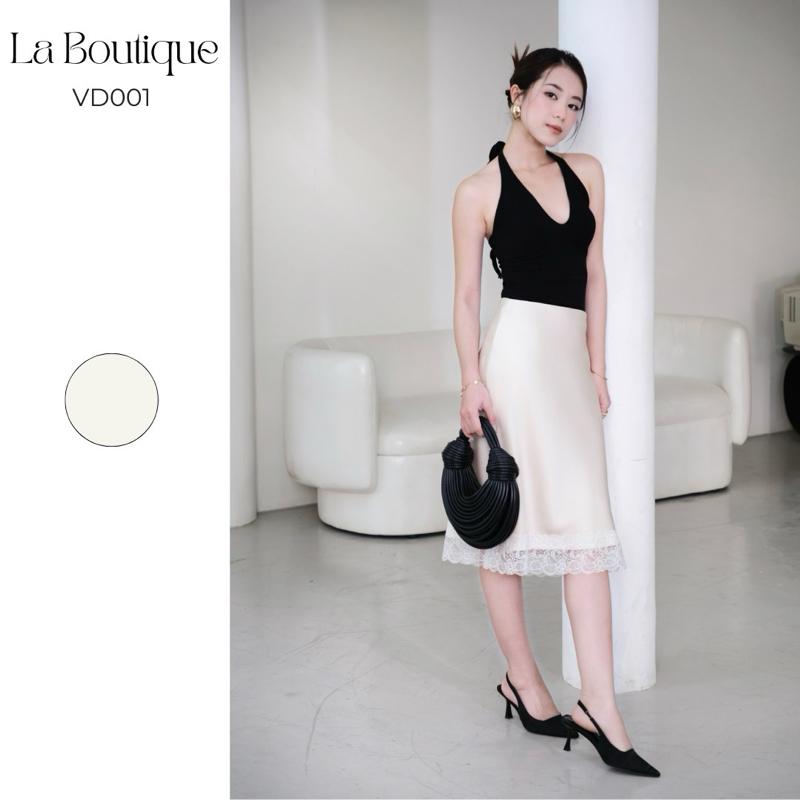  LA BOUTIQUE - Chân Váy Lụa Lửng Phối Ren Form Suông Chất Lụa Đanh - VD001-2508LAT 