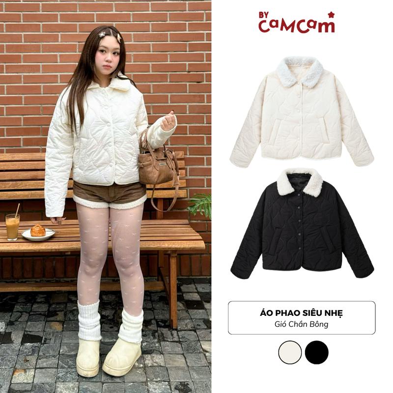 Áo Phao Siêu Nhẹ Bycamcam Áo Khoác Phao Chần Trám Túi Chéo Cổ Lông Tháo Rời Hàn Quốc AKHD358