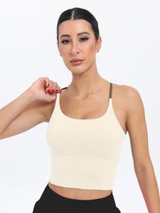 Sostén deportivo cruzado liso para mujer, Top camisola corto deportivo cómodo y duradero, Ropa deportiva para damas para uso interior y exterior, Ropa de gimnasio