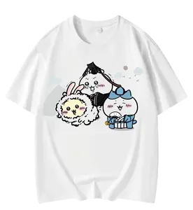 Chiikawa Kualitas Putih Tinggi Lucu Cetak Gadis Anak-anak Universal Katun Lengan Pendek T-shirt Plus Ukuran 200g Nyaman dan Unik