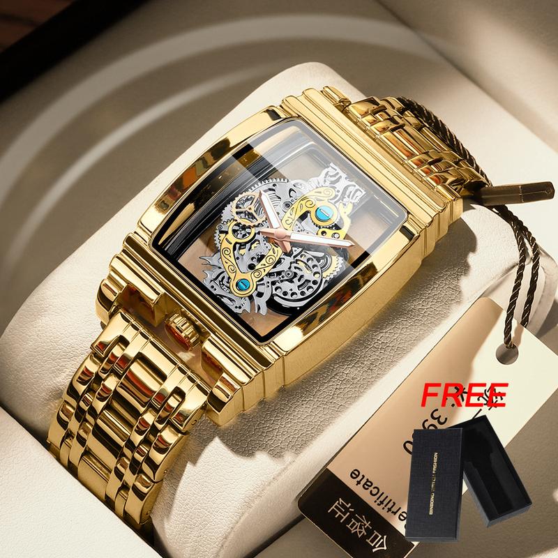 BINBOND-Đồng Hồ Rỗng Cho Nam, Thép Không Gỉ, Thể Thao, Thạch Anh, Dạ Quang, Kinh Doanh, Trang Trọng, Đồng Hồ Đeo Tay, Quà Tặng