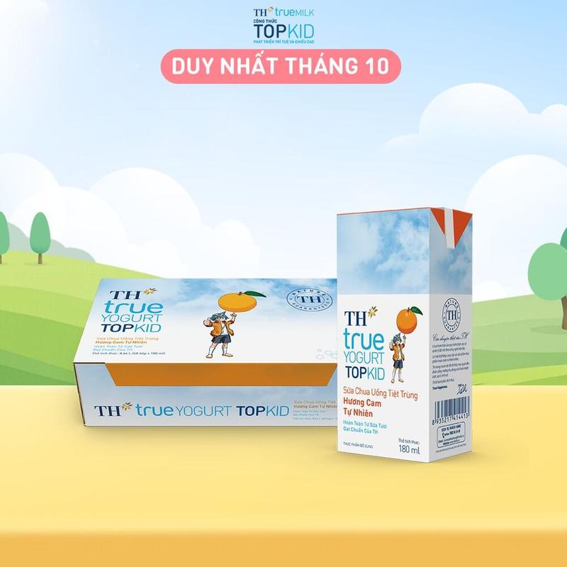 Thùng 48 hộp sữa chua uống tiệt trùng TH true YOGURT TOPKID hương cam tự nhiên 180ml (180ml x 48)