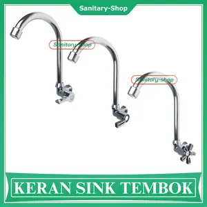 Kran Keran Sink Tembok Dinding Leher Angsa Wastafel Bak Cuci Piring Dapur Chrome Krom