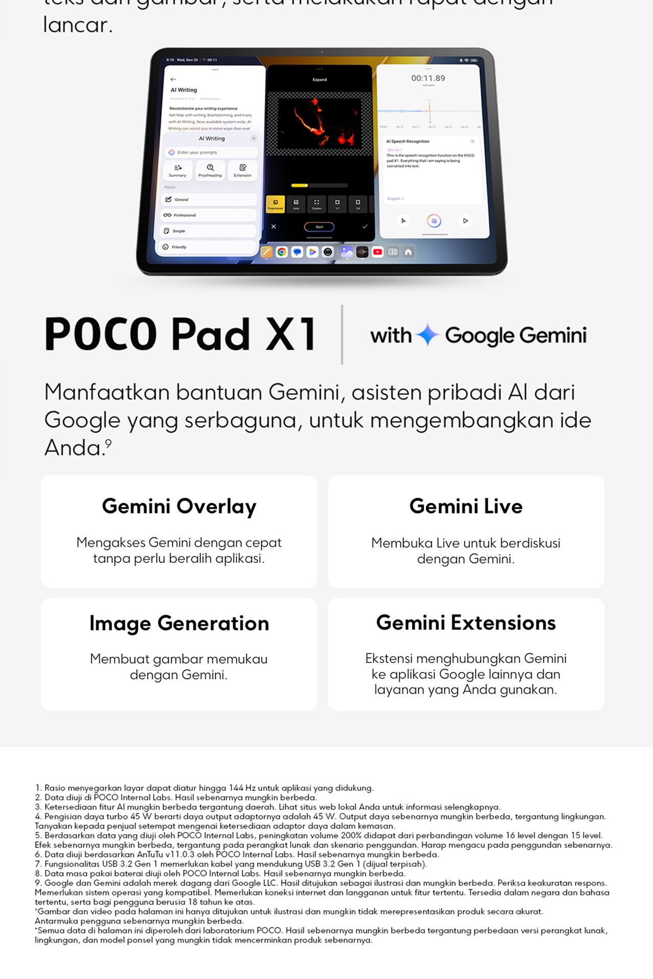 POCO Pad X1 (8GB/512GB) | Layar jernih 3.2K 144Hz | Snapdragon 7+ Gen 3 | Baterai besar 8850mAh (typ) | Xiaomi HyperAI | Quad speaker dengan Dolby Atmos [Official Store]