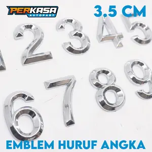 Huruf & Angka Timbul Ukuran 3,5cm Chrome Segilima Lancip Harga Satuan