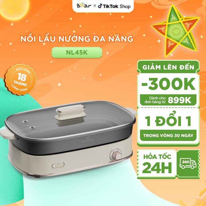 [Tặng Cẩm nang nấu lẩu] Nồi Lẩu Điện Đa Năng BEAR 2 Lòng, Bếp Điện, Bếp Lẩu Nướng, Nồi Lẩu Điện Nóng Nhanh Chống Dính Dễ Vệ Sinh 4,5L SB-NL45K