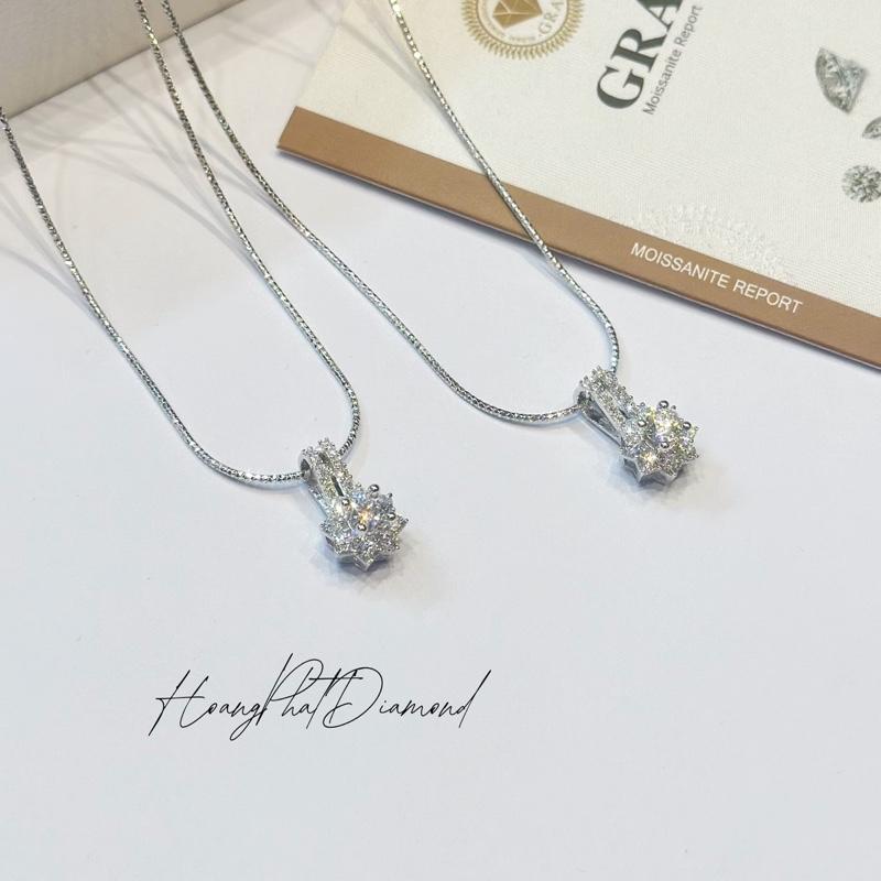 Hoàng Phát M.o.i.s.s.a.n.i.t.e Trang Sức Dây Chuyền Bạc Ý 925 Dây Mì Chạm K.C 4T5 45cm Phối Mặt Hoa Tia Moi 4li5 Cao Cấp Xi Kim DLMM10