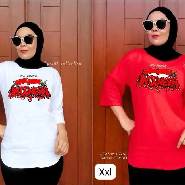 Blus merah putih model baru premium