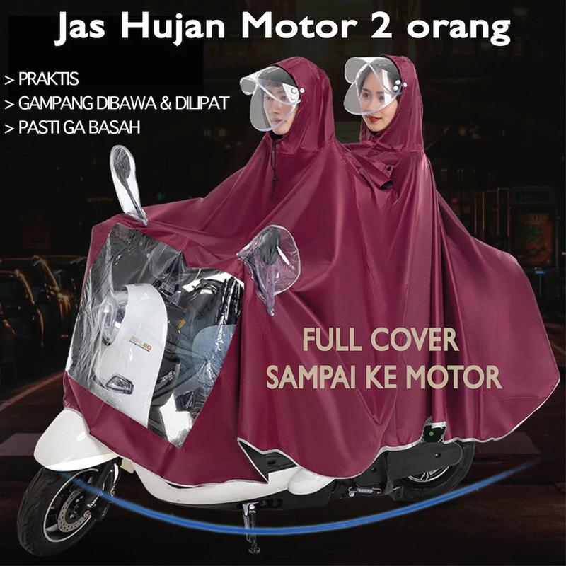 JAS HUJAN MOTOR 2 KEPALA FULL BODY MOTOR DOUBLE PONCO 2 KEPALA FULL COVER MOTOR RAINCOAT 2-in-1 COAT 1