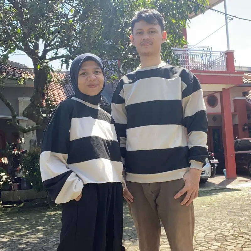 Couple Pocky Combi Oversize Korean Style Sweater Couple Atasan Crop Terbaru Fleece Kombinasi 0
