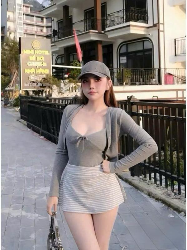 TH-S001 Sét 3 Món Áo khoác Cadigan mix Áo 2 Dây Buộc Nơ Phối Chân Váy Tộ Dáng Cho Nữ - Thinhhanstore