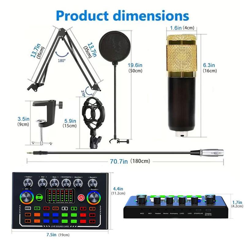 Professional Podcast Equipment Kit, Sound Card Kit, Microphone Kit, Live Broadcast Equipment for Music, Singing, Games, Live Broadcasting, Audio Interface 1