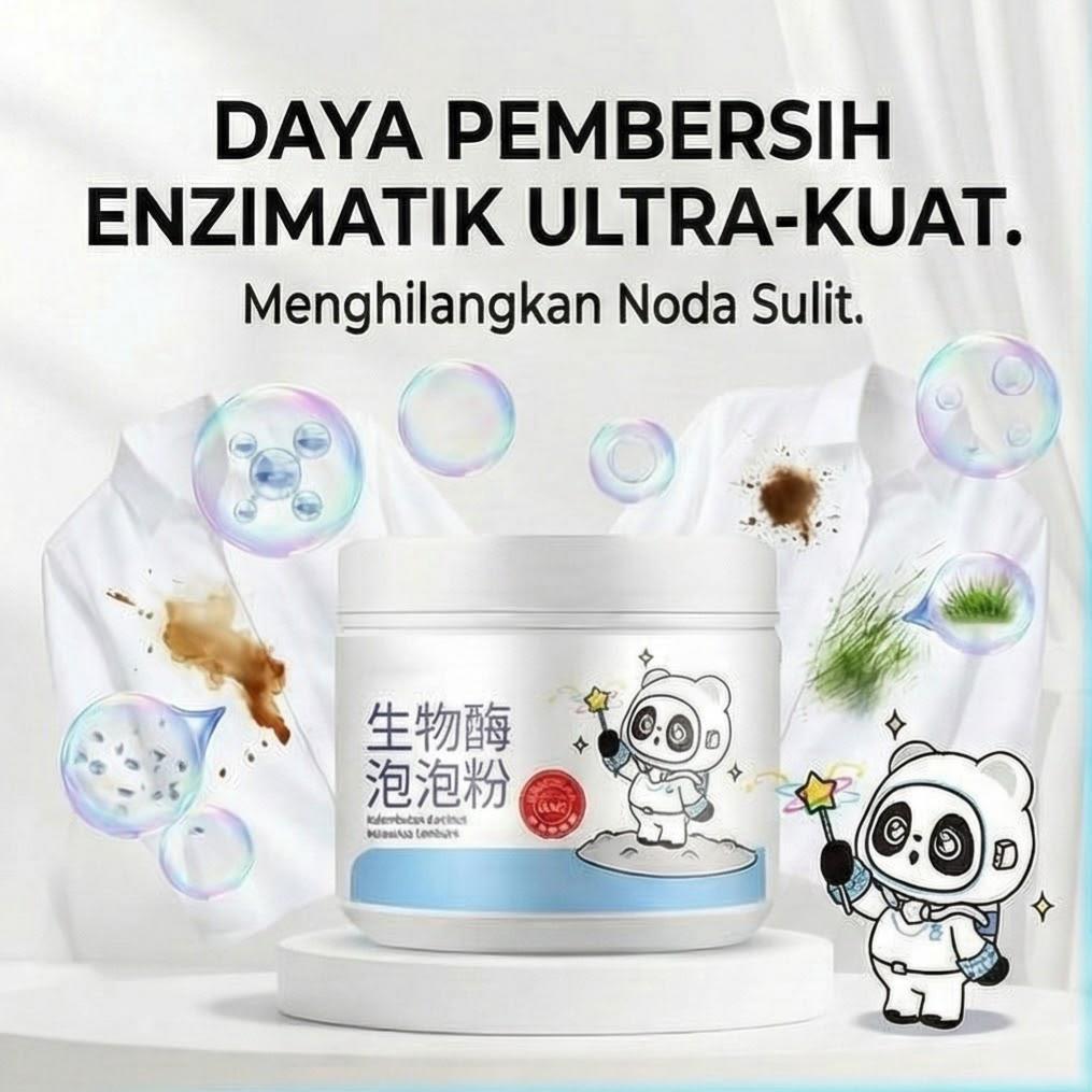 Bubuk gelembung alkohol bioenzimatik, pembersih pemutih yang kuat, penghilang noda dan penguning, dengan teknologi oksigen aktif baru dan formula yang ditingkatkan.