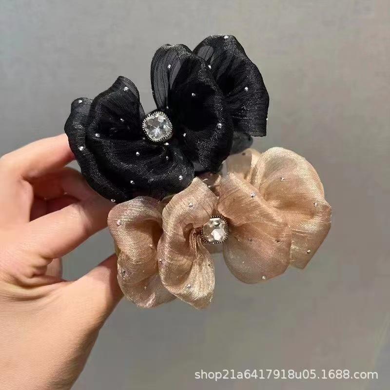 Kẹp Tóc Búi Tóc Sợi Lụa Kẹp Tóc Mini-Bouton Màu Đen Thời Trang Phong Cách Hàn Quốc Phụ Kiện Tóc Kẹp Tóc Lưng Với Lưới Bong Bóng