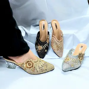 StudioF+62 Sandal Pesta Atau Kondangan Wanita Hak Kaca Payet Bordir Terbaru Tinggi 5cm HK-ROSE Shoes Sendal